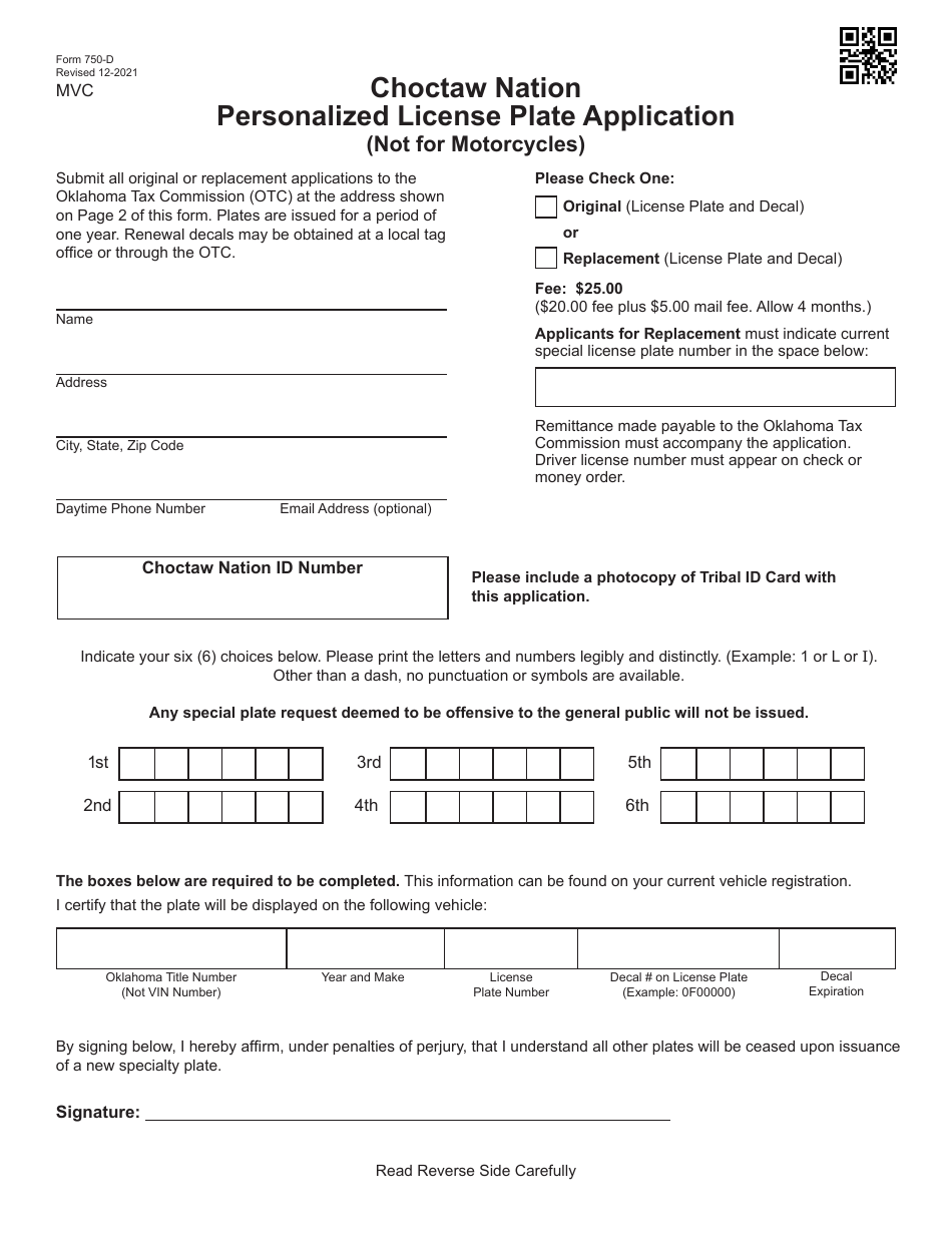 Form 750-d Download Fillable Pdf Or Fill Online Choctaw Nation 