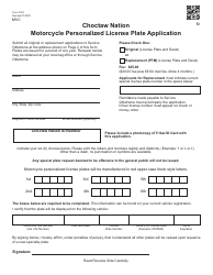 Form 750-I Choctaw Nation Motorcycle Personalized License Plate Application - Oklahoma