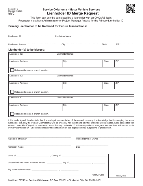 Form 797-E Lienholder Id Merge Request - Oklahoma