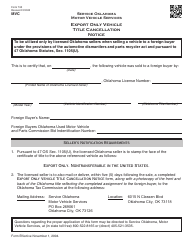 Document preview: Form 730 Export Only Vehicle Title Cancellation Notice - Oklahoma