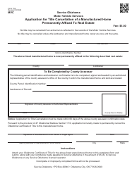 Document preview: Form 756 Application for Title Cancellation of a Manufactured Home Permanently Affixed to Real Estate - Oklahoma