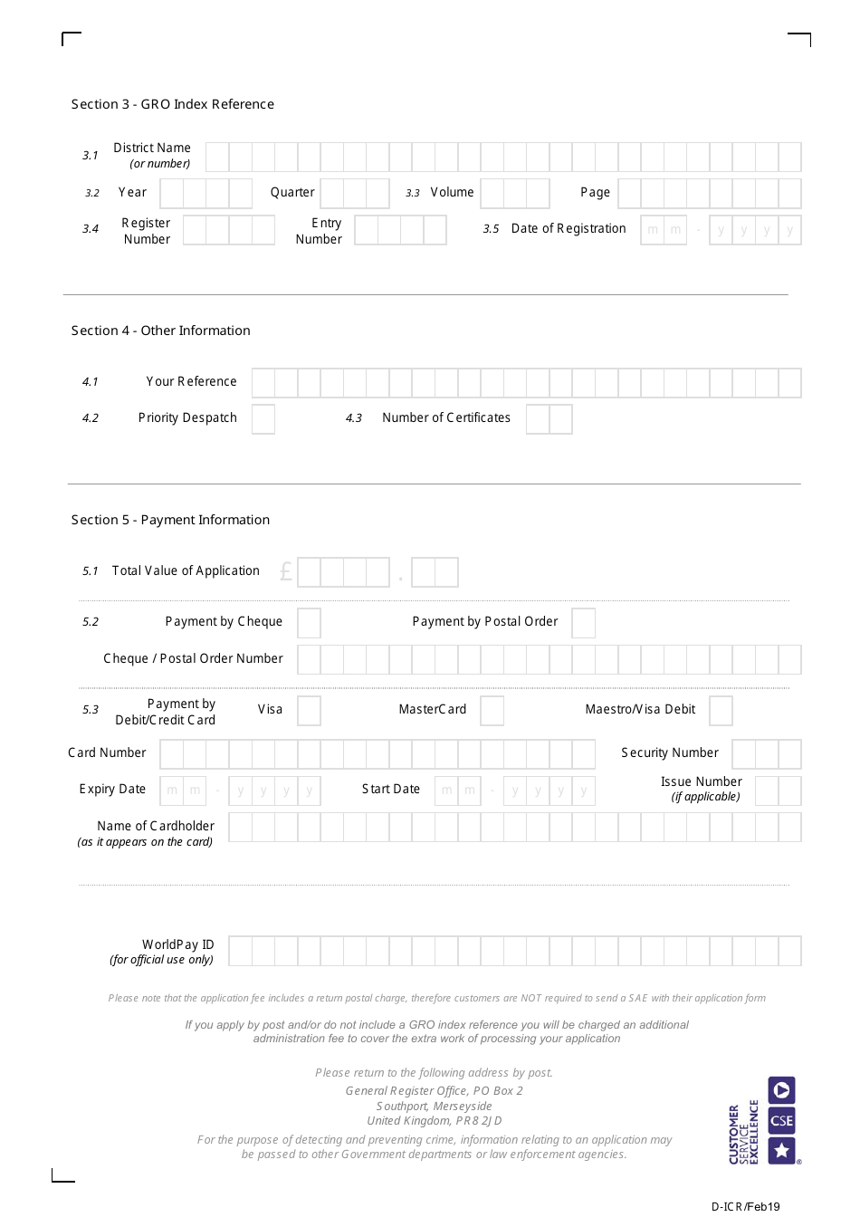 Gro Death Certificate Application Form - United Kingdom, Page 2