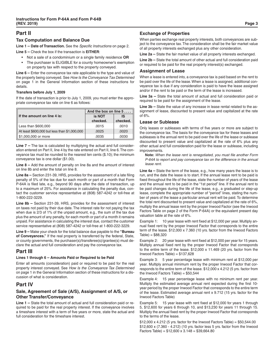 Instructions for Form P-64A, P-64B - Hawaii, Page 3