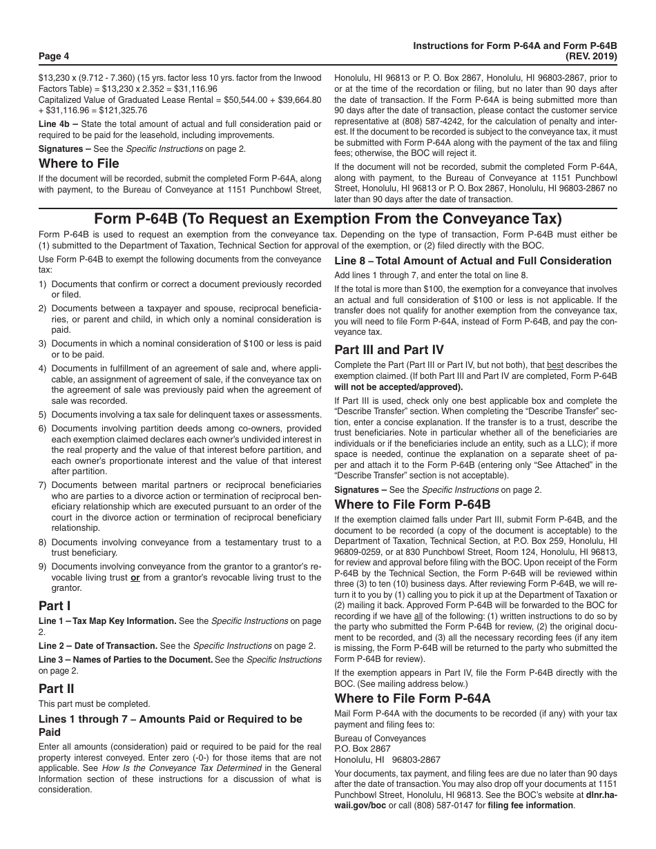 Instructions for Form P-64A, P-64B - Hawaii, Page 4