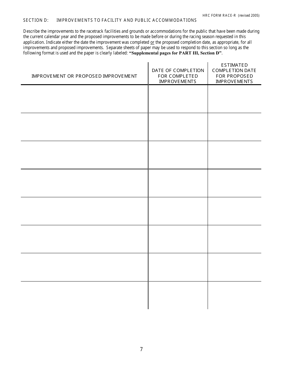 HRC Form RACE-R Renewal Application for a License to Conduct Harness Horse Races - Maine, Page 10