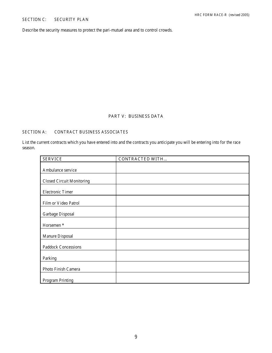 HRC Form RACE-R Renewal Application for a License to Conduct Harness Horse Races - Maine, Page 12