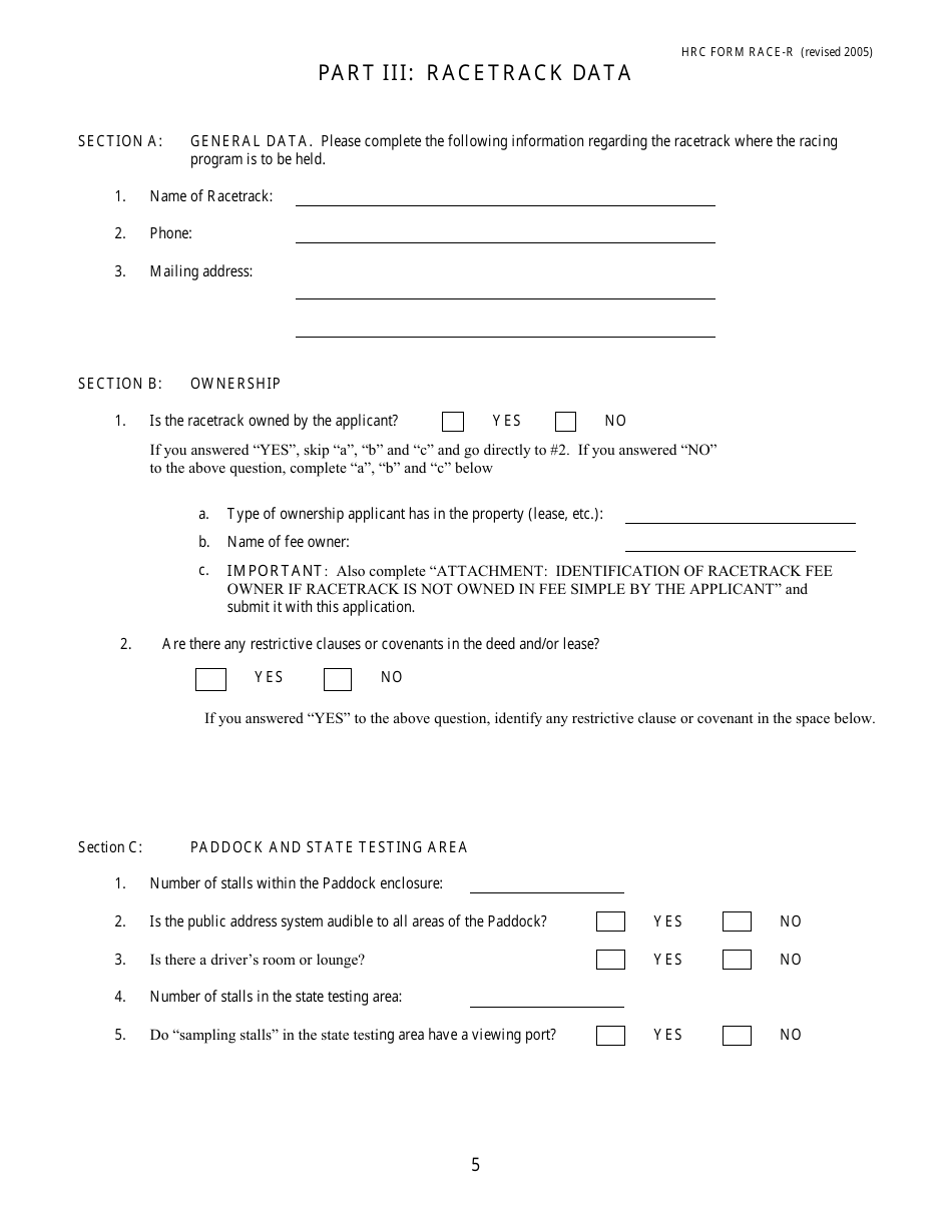 HRC Form RACE-R Renewal Application for a License to Conduct Harness Horse Races - Maine, Page 6