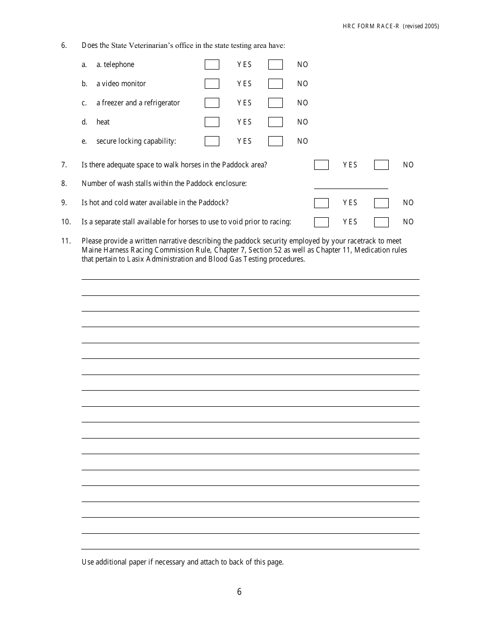 HRC Form RACE-R Renewal Application for a License to Conduct Harness Horse Races - Maine, Page 9