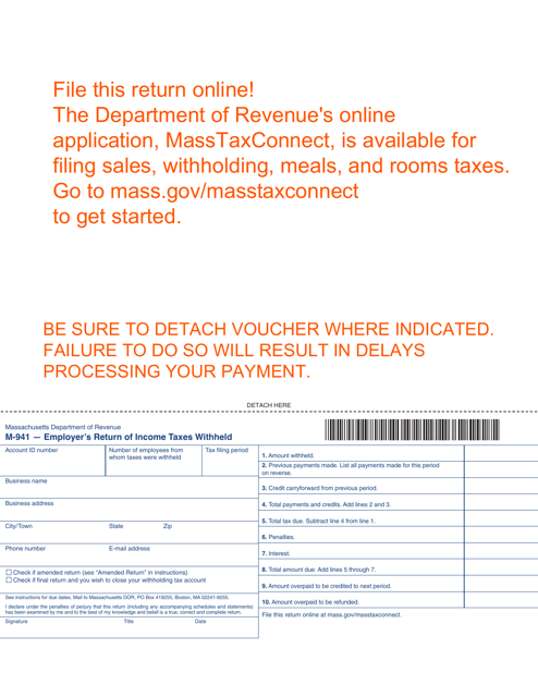 Form M-941 Employer's Return of Income Taxes Withheld - Massachusetts