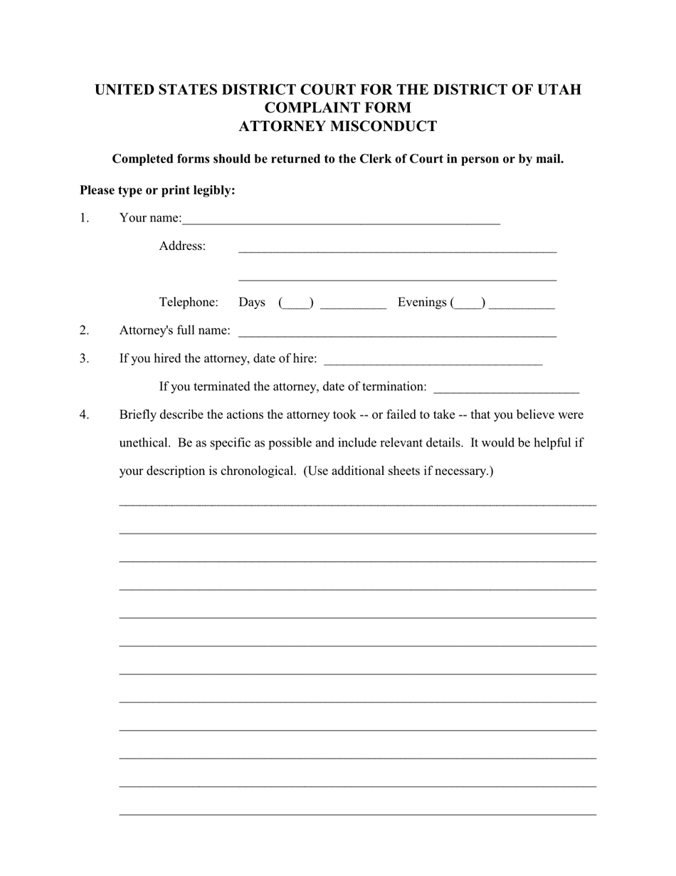Utah Complaint Form Attorney Misconduct Fill Out, Sign Online and