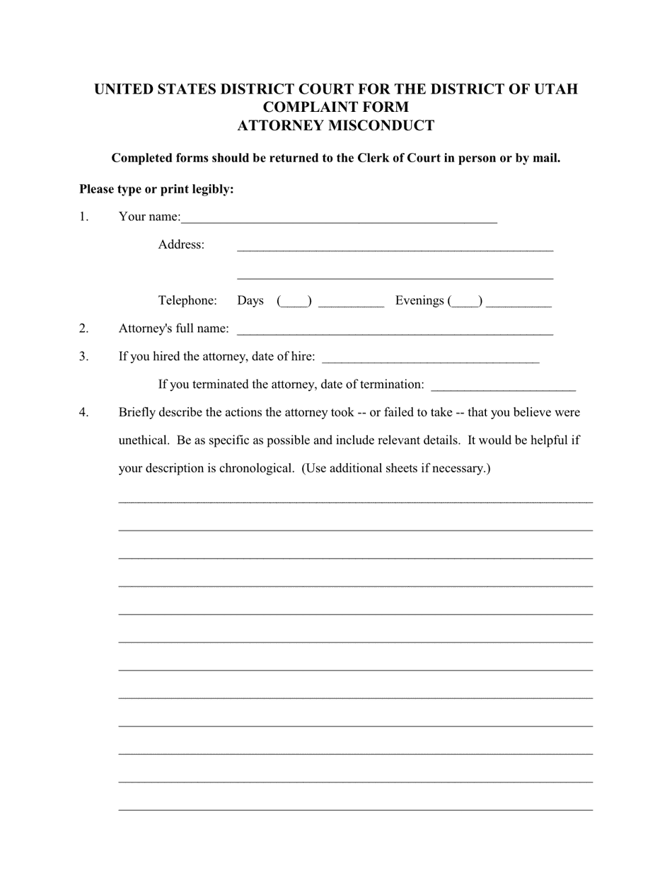 Complaint Form - Attorney Misconduct - Utah, Page 1