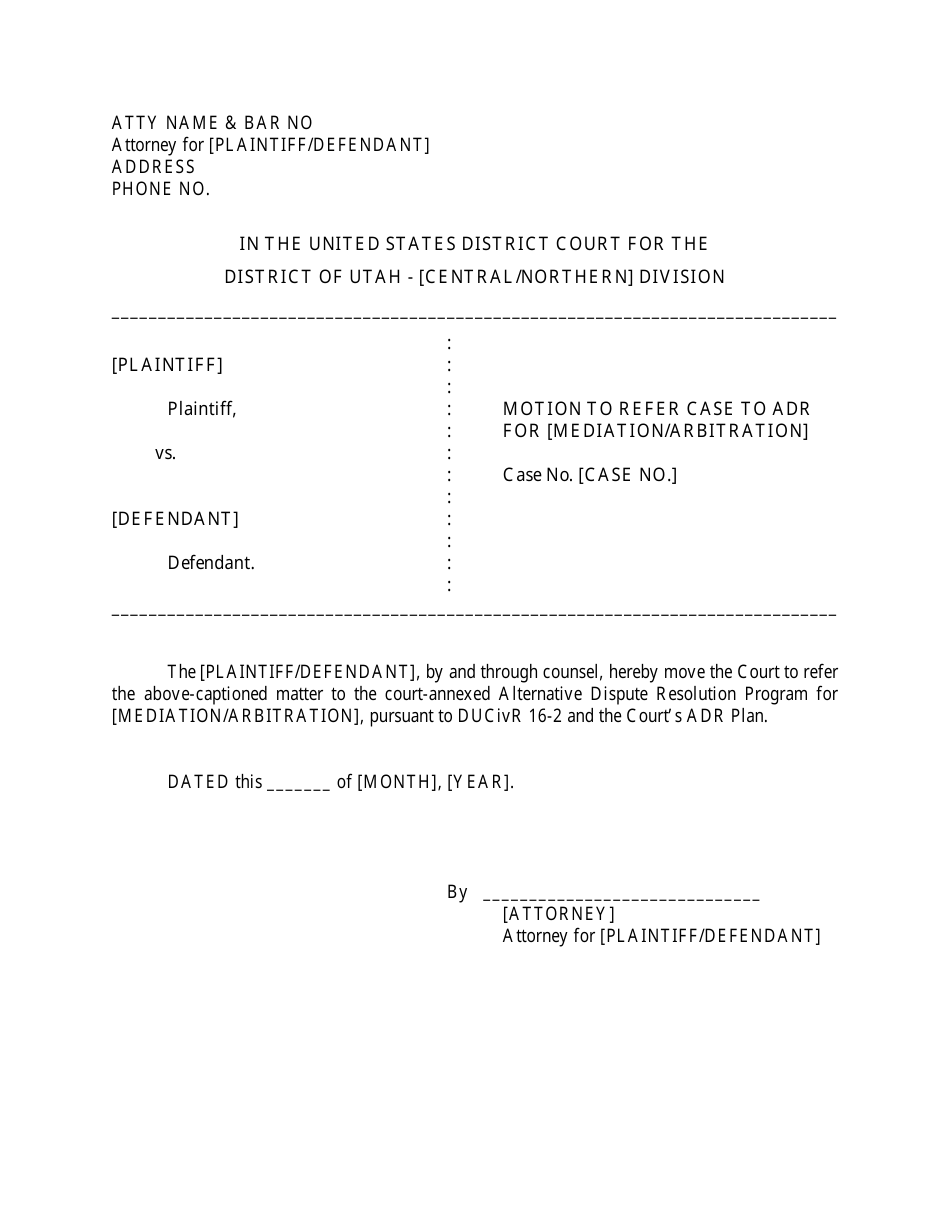 Motion to Refer Case to Adr - Utah, Page 1