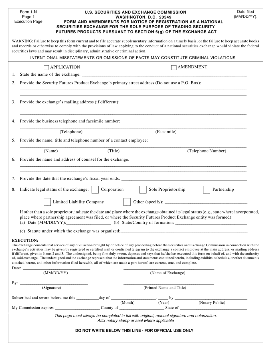 Form 1-N (SEC Form 2568) Form and Amendments for Notice of Registration as a National Securities Exchange for the Sole Purpose of Trading Security Futures Products Pursuant to Section 6(G) of the Exchange Act, Page 3
