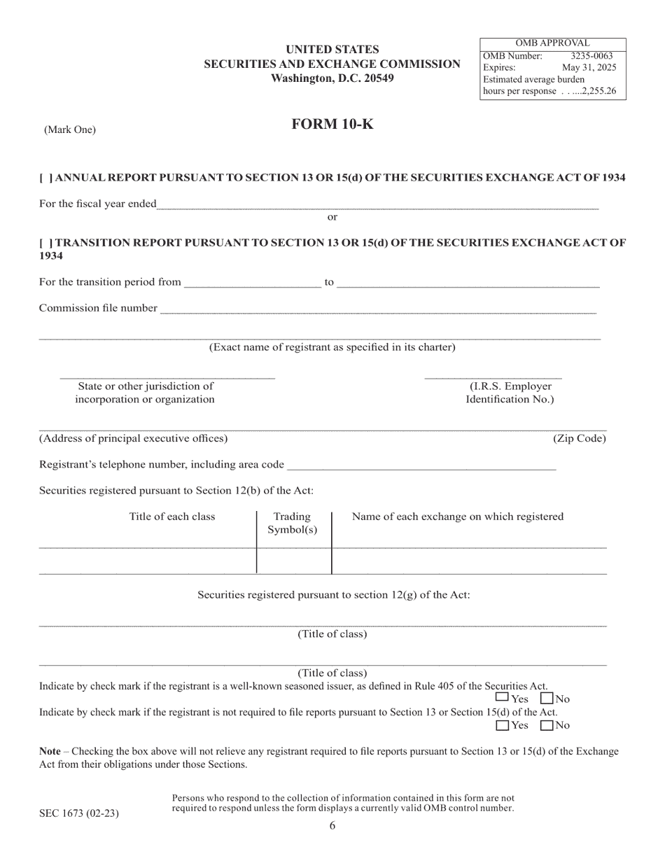 Form 10-K (SEC Form 1673) Annual Report Pursuant to Section 13 or 15(D) of the Securities Exchange Act of 1934, Page 6