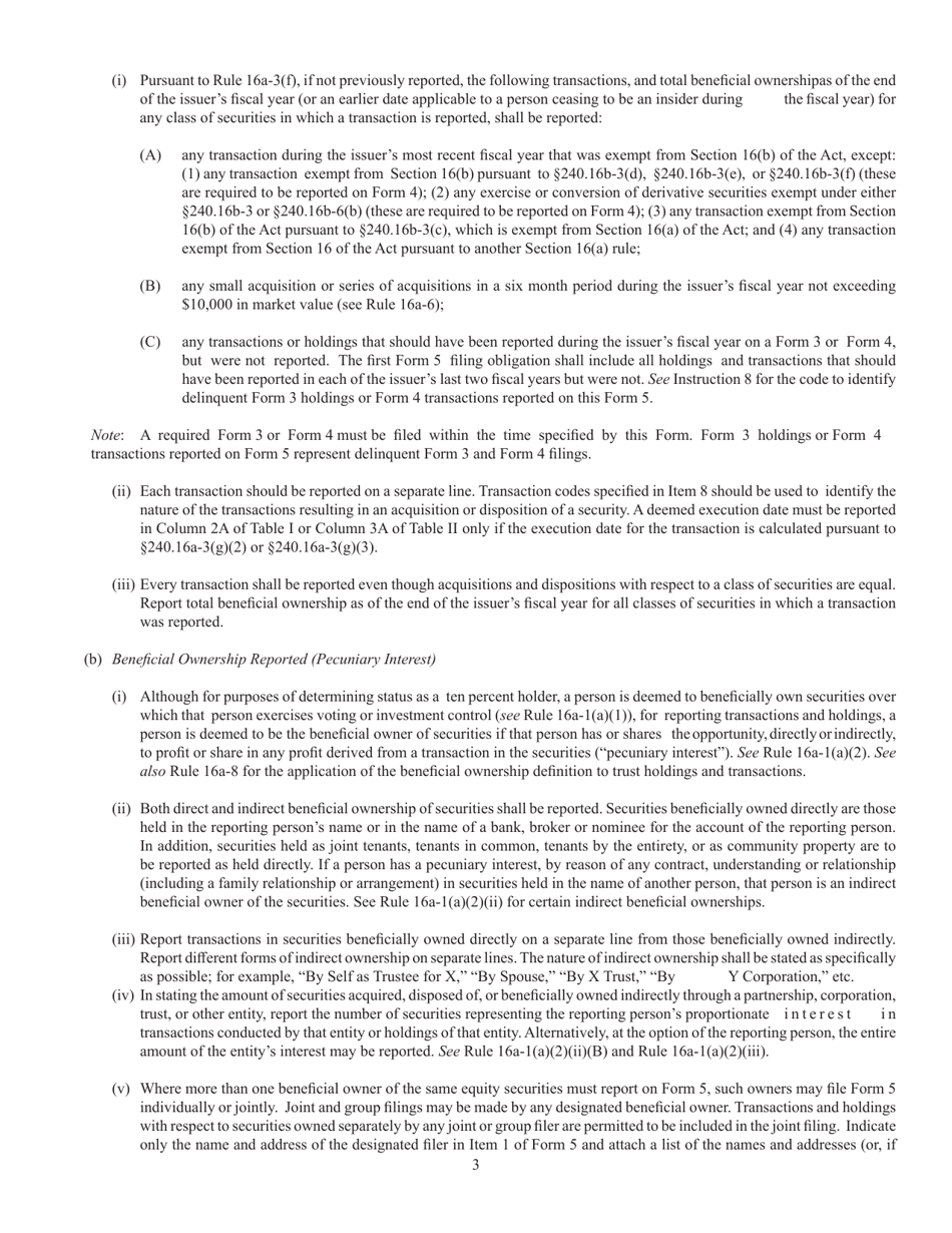 Instructions for Form 5, SEC Form 2270 Annual Statement of Beneficial Ownership of Securities, Page 3