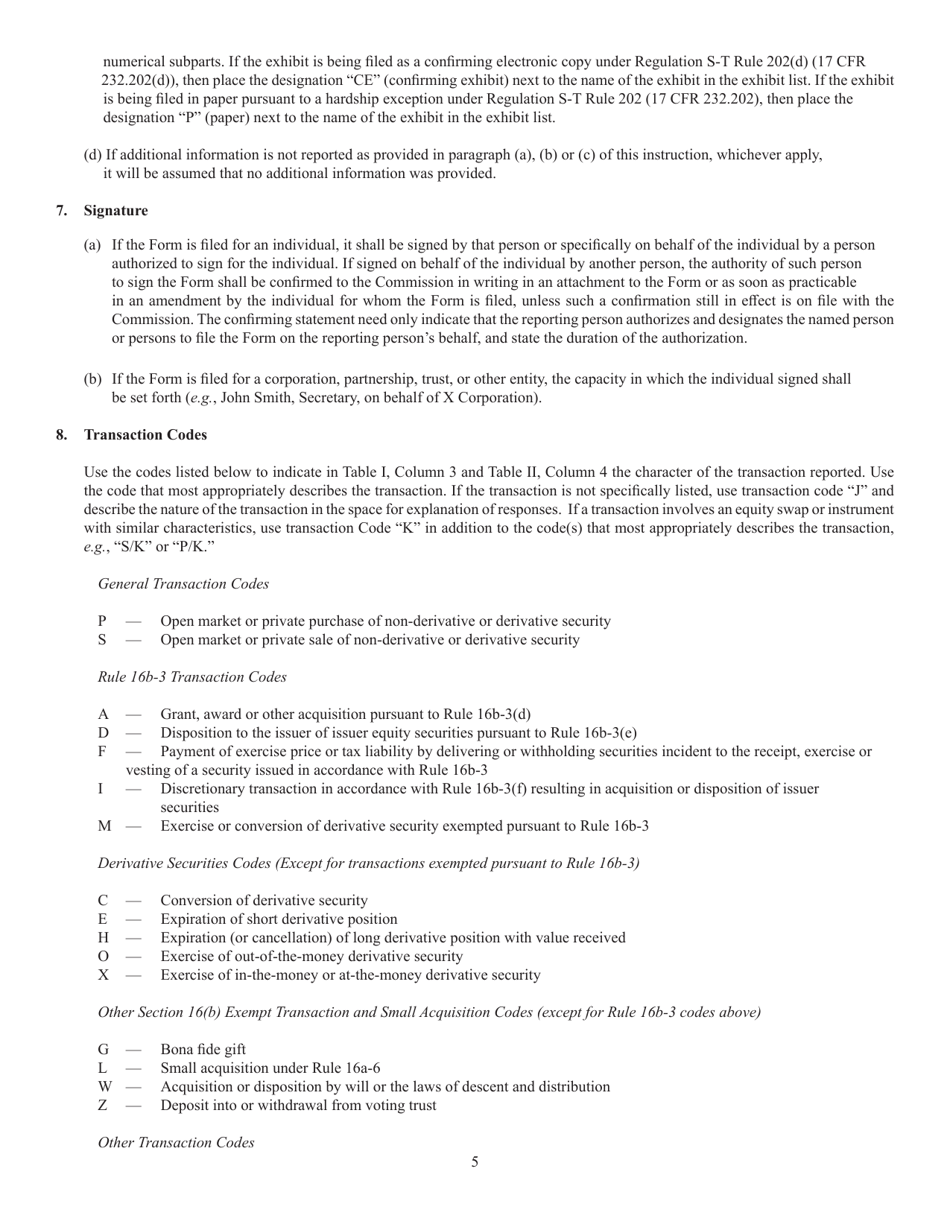 Download Instructions for Form 5, SEC Form 2270 Annual Statement of ...