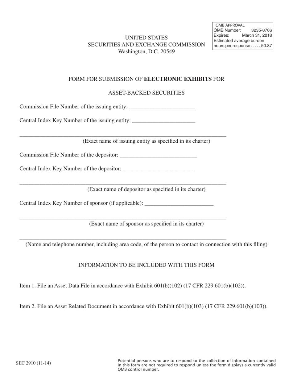SEC Form 2910 Form for Submission of Electronic Exhibits for Asset-Backed Securities, Page 1