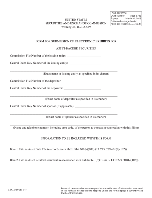 SEC Form 2910  Printable Pdf