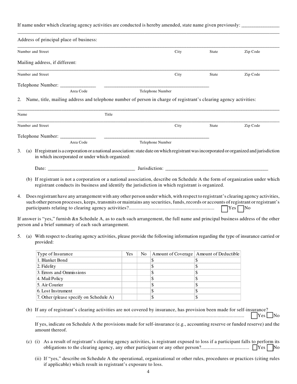 Form CA-1 (SEC Form 1853) Application for Registration or for Exemption From Registration as a Clearing Agency and for Amendment to Registration Pursuant to the Securities Exchange Act of 1934 (the Act), Page 4