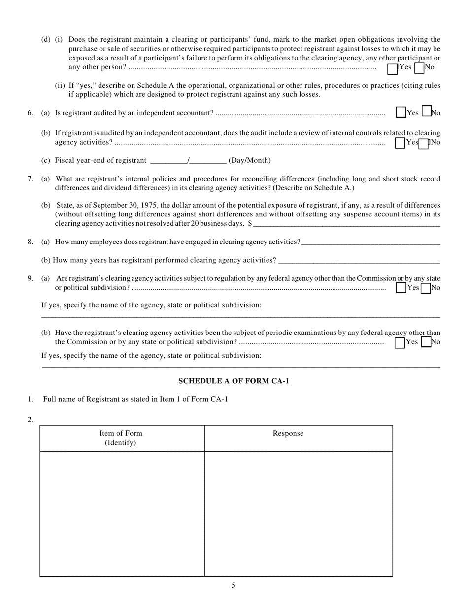 Form CA-1 (SEC Form 1853) Application for Registration or for Exemption From Registration as a Clearing Agency and for Amendment to Registration Pursuant to the Securities Exchange Act of 1934 (the Act), Page 5