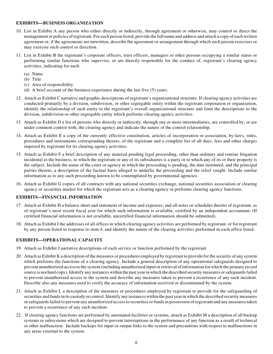 Form CA-1 (SEC Form 1853) Application for Registration or for Exemption From Registration as a Clearing Agency and for Amendment to Registration Pursuant to the Securities Exchange Act of 1934 (the Act), Page 6