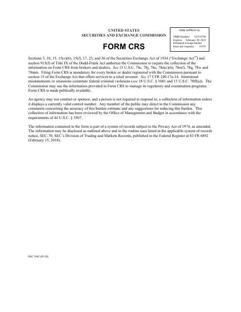 Form CRS (SEC Form 2942)  Printable Pdf