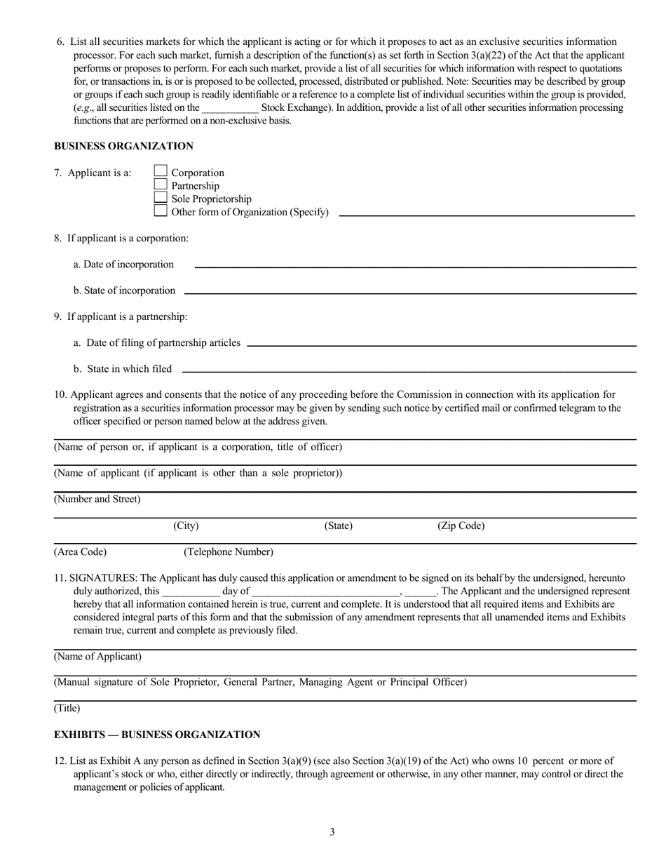 Form SIP (SEC Form 1939) Application or Amendment to Application for Registration as Securities Information Processor Under the Securities Exchange Act of 1934, Page 3