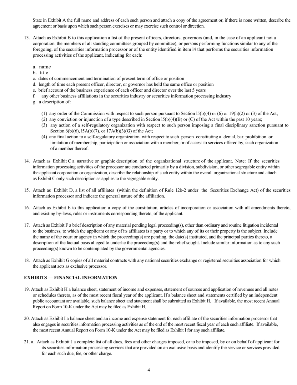 Form SIP (SEC Form 1939) Application or Amendment to Application for Registration as Securities Information Processor Under the Securities Exchange Act of 1934, Page 4