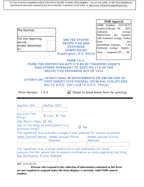Form TA-2 (SEC Form 2113)  Printable Pdf