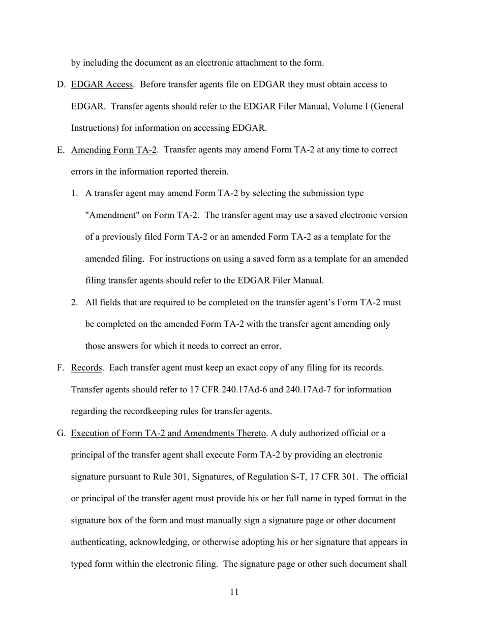 Form TA-2 (SEC Form 2113) Form for Reporting Activities of Transfer Agents Registered Pursuant to Section 17a of the Securities Exchange Act of 1934, Page 11