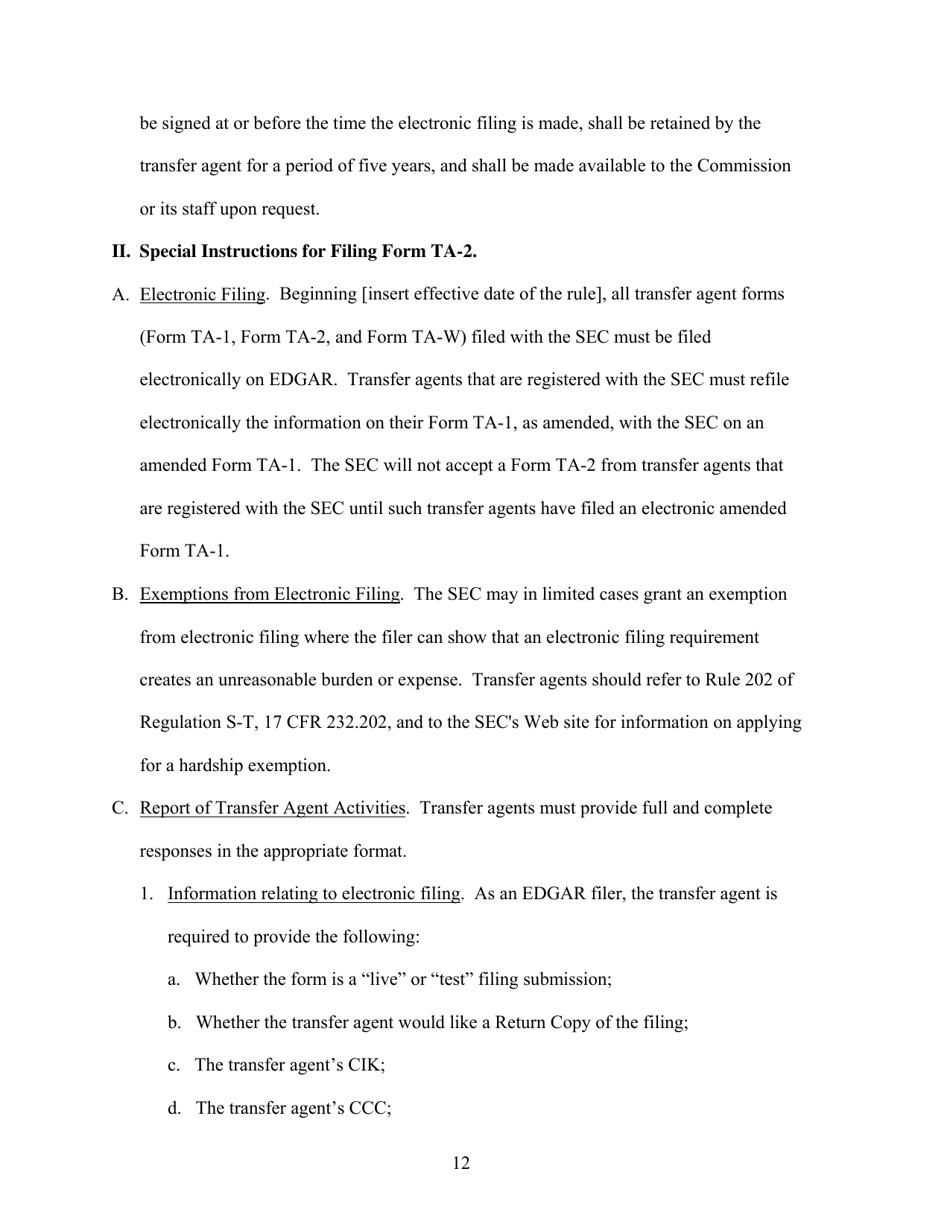 Form TA-2 (SEC Form 2113) Form for Reporting Activities of Transfer Agents Registered Pursuant to Section 17a of the Securities Exchange Act of 1934, Page 12