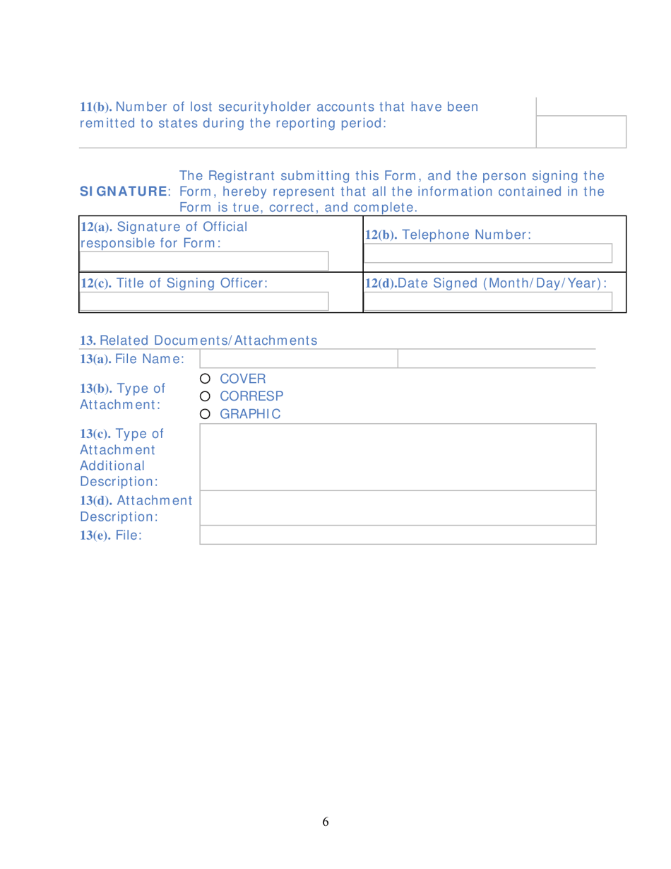 Form TA-2 (SEC Form 2113) Form for Reporting Activities of Transfer Agents Registered Pursuant to Section 17a of the Securities Exchange Act of 1934, Page 6