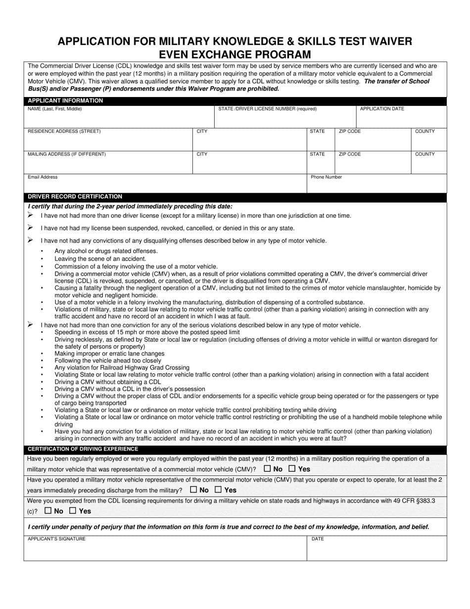 South Dakota Application For Military Knowledge & Skills Test Waiver ...