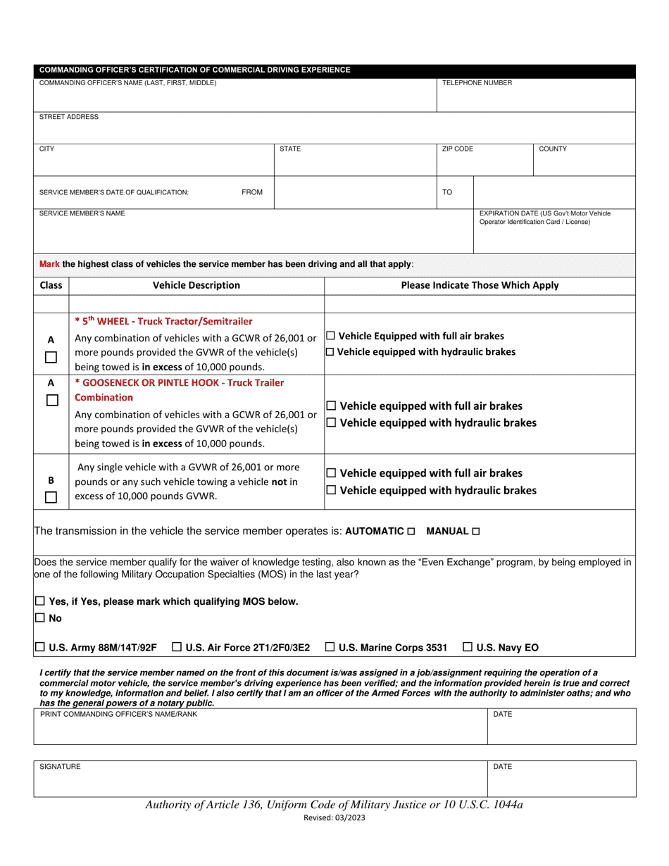 Application for Military Knowledge  Skills Test Waiver Even Exchange Program - South Dakota, Page 4