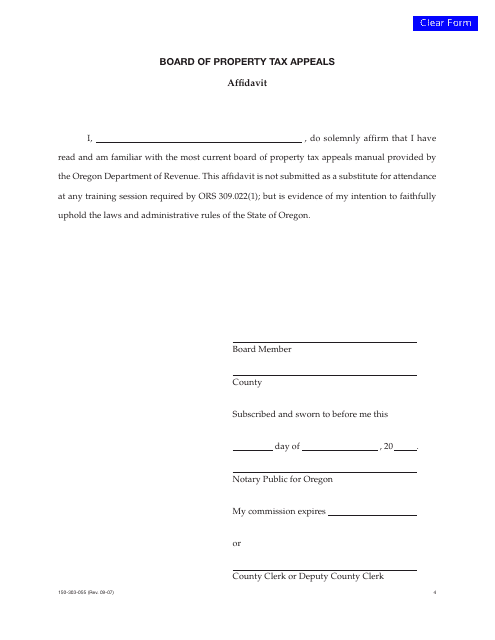 Form 150-303-055-4 Affidavit - Oregon