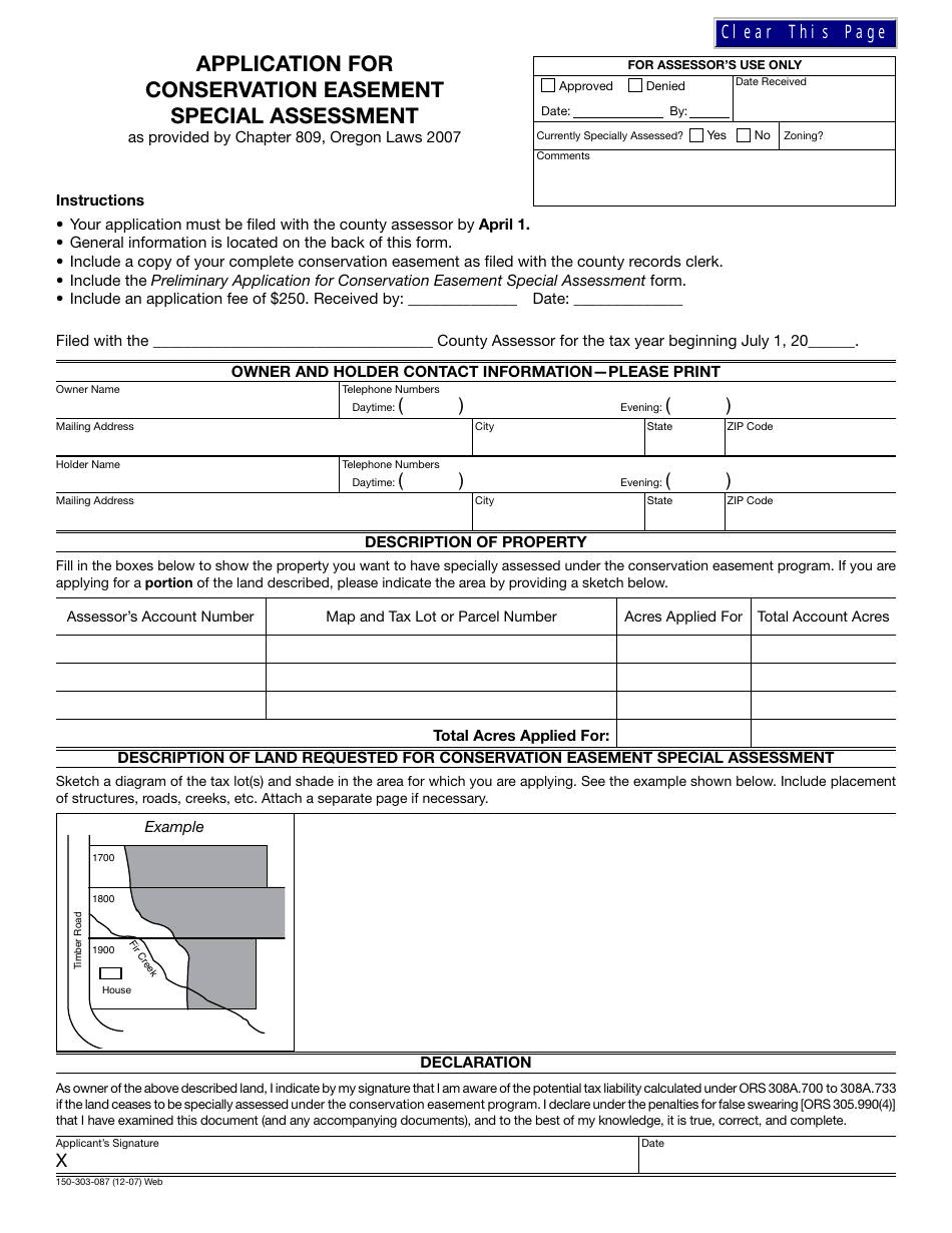 Form 150-303-087 Application for Conservation Easement Special Assessment - Oregon, Page 1