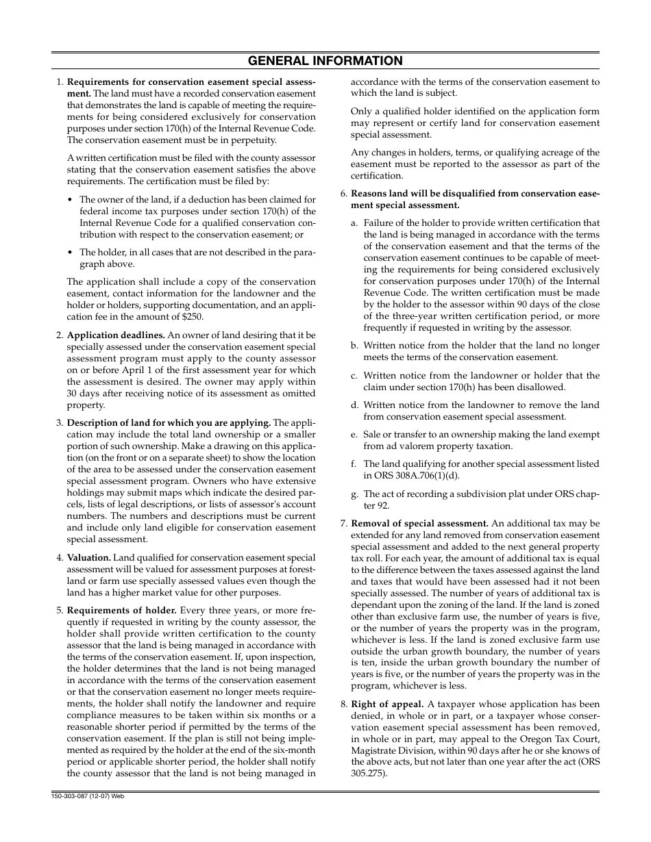 Form 150-303-087 Application for Conservation Easement Special Assessment - Oregon, Page 2