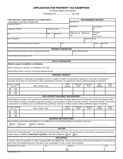 Form 150-310-089 Application for Property Tax Exemption - Oregon
