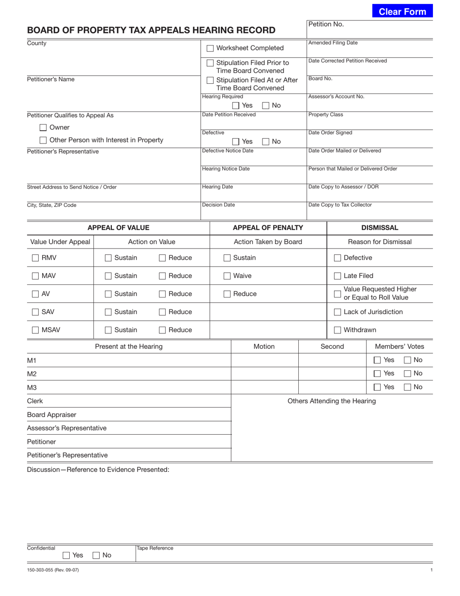 Form 150-303-055-1 Board of Property Tax Appeals Hearing Record - Oregon, Page 1