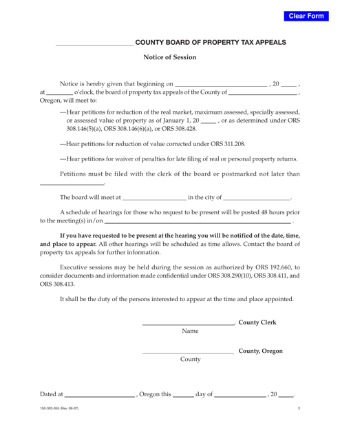 Form 150-303-055-3 Notice of Session - Oregon