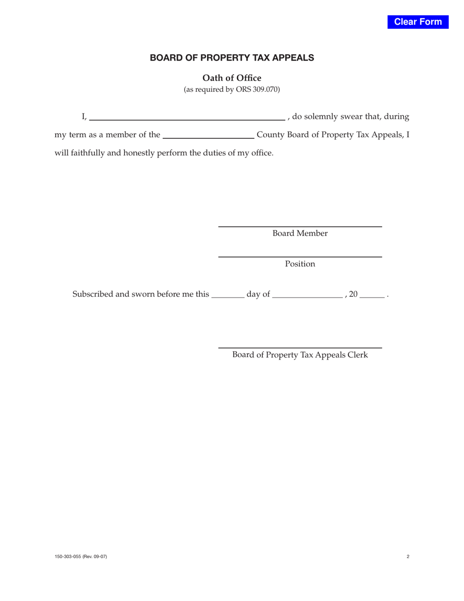 Form 150-303-055-2 Oath of Office - Oregon, Page 1
