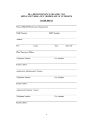 Health Maintenance Organization (HMO) Application for a New Certificate of Authority - Medicare Only - New Jersey, Page 3
