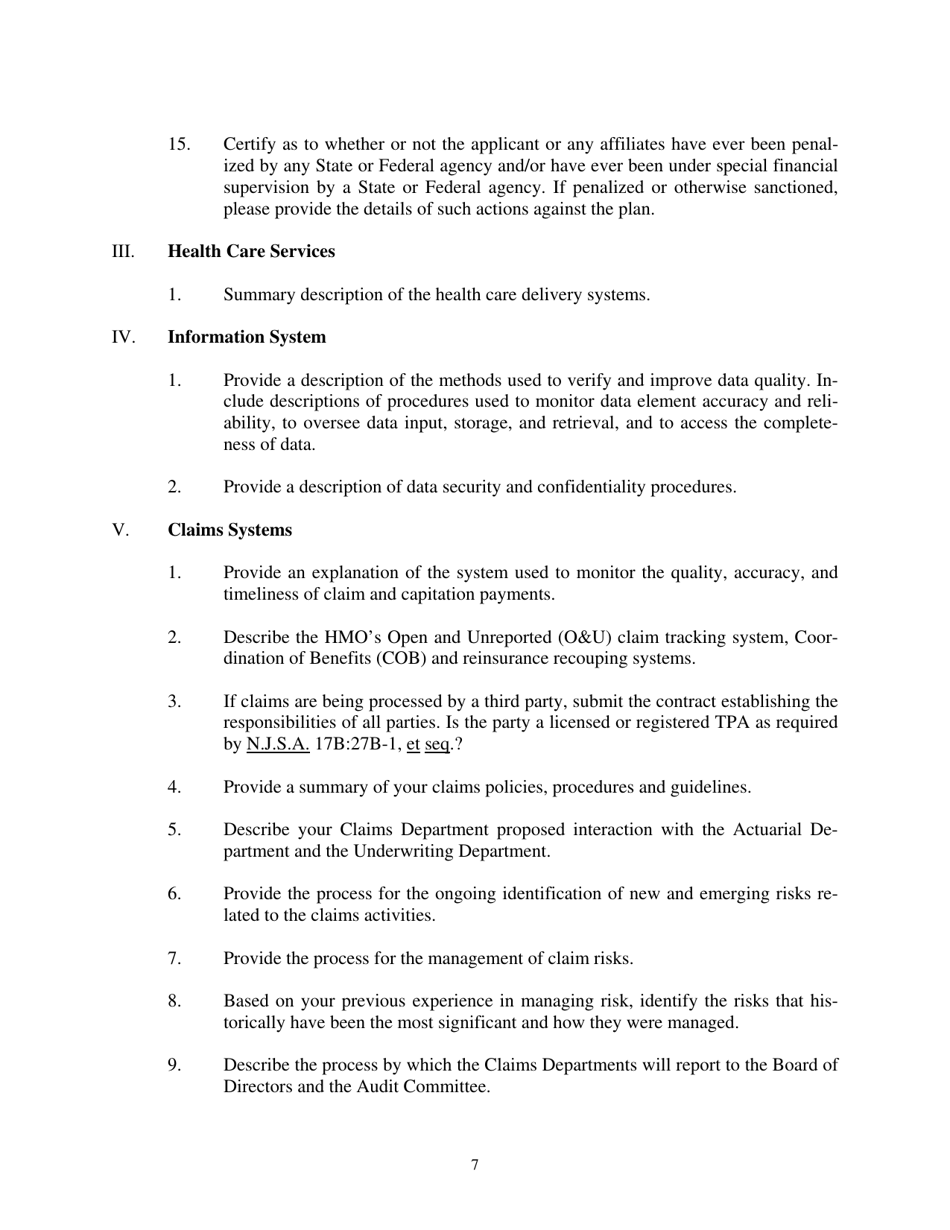 New Jersey Health Maintenance Organization (HMO) Application for a New