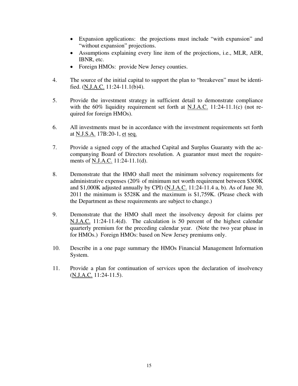 Health Maintenance Organization (HMO) Application for a New Certificate of Authority - Other Than Medicare Only - New Jersey, Page 15