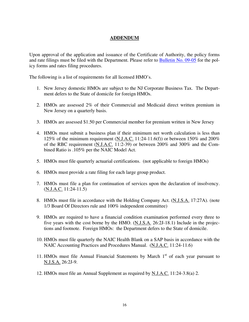 Health Maintenance Organization (HMO) Application for a New Certificate of Authority - Other Than Medicare Only - New Jersey, Page 16