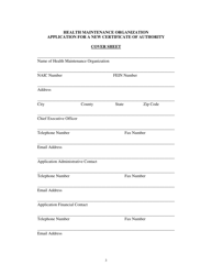 Health Maintenance Organization (HMO) Application for a New Certificate of Authority - Other Than Medicare Only - New Jersey, Page 3