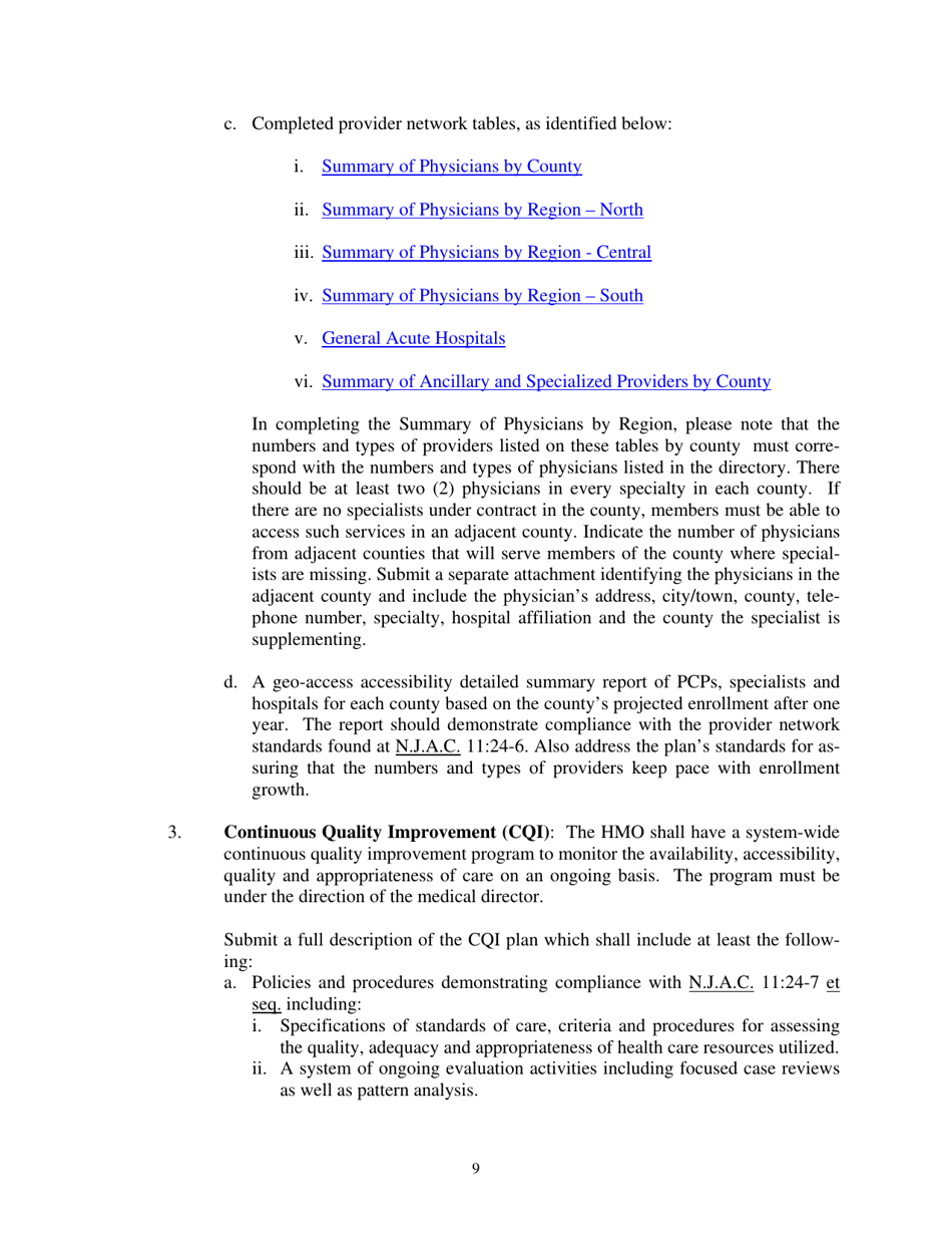 Health Maintenance Organization (HMO) Application for a New Certificate of Authority - Other Than Medicare Only - New Jersey, Page 9