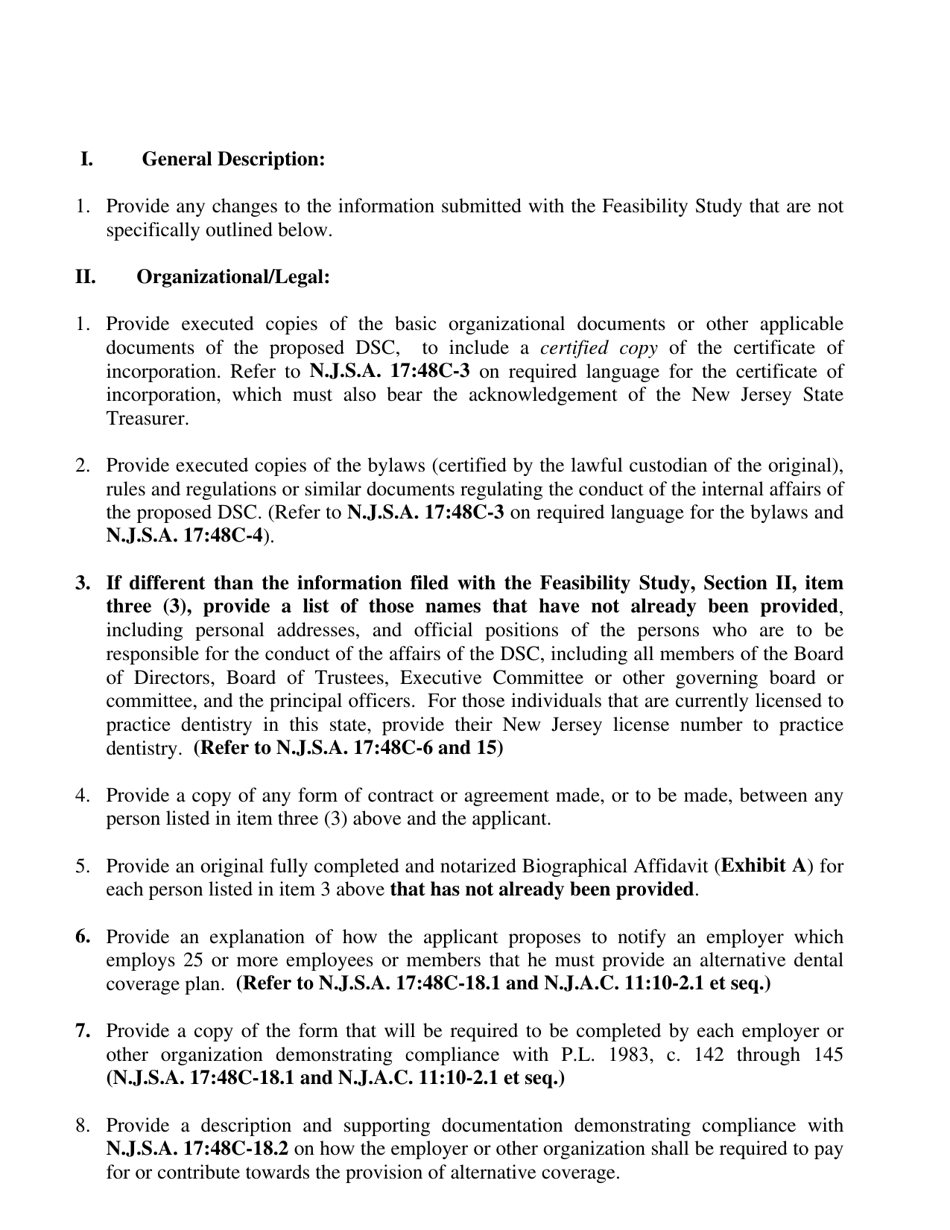 Part 2 Dental Service Corporation (Dsc) Application to Obtain a Certificate of Authority (Coa) - New Jersey, Page 3