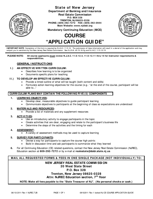 Instructions for Ce Course Application - New Jersey Download Pdf