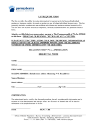 Document preview: List Request Form - Pennsylvania